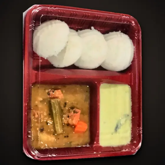 Idli, sambar and chutney tray
